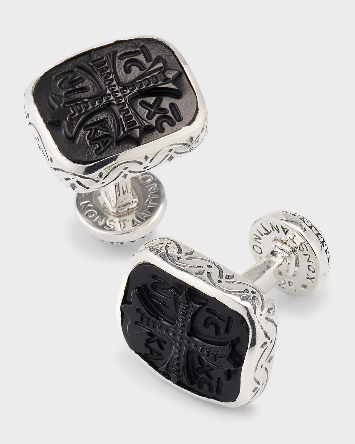 Mens Carved Black Onyx Cufflinks Product Image