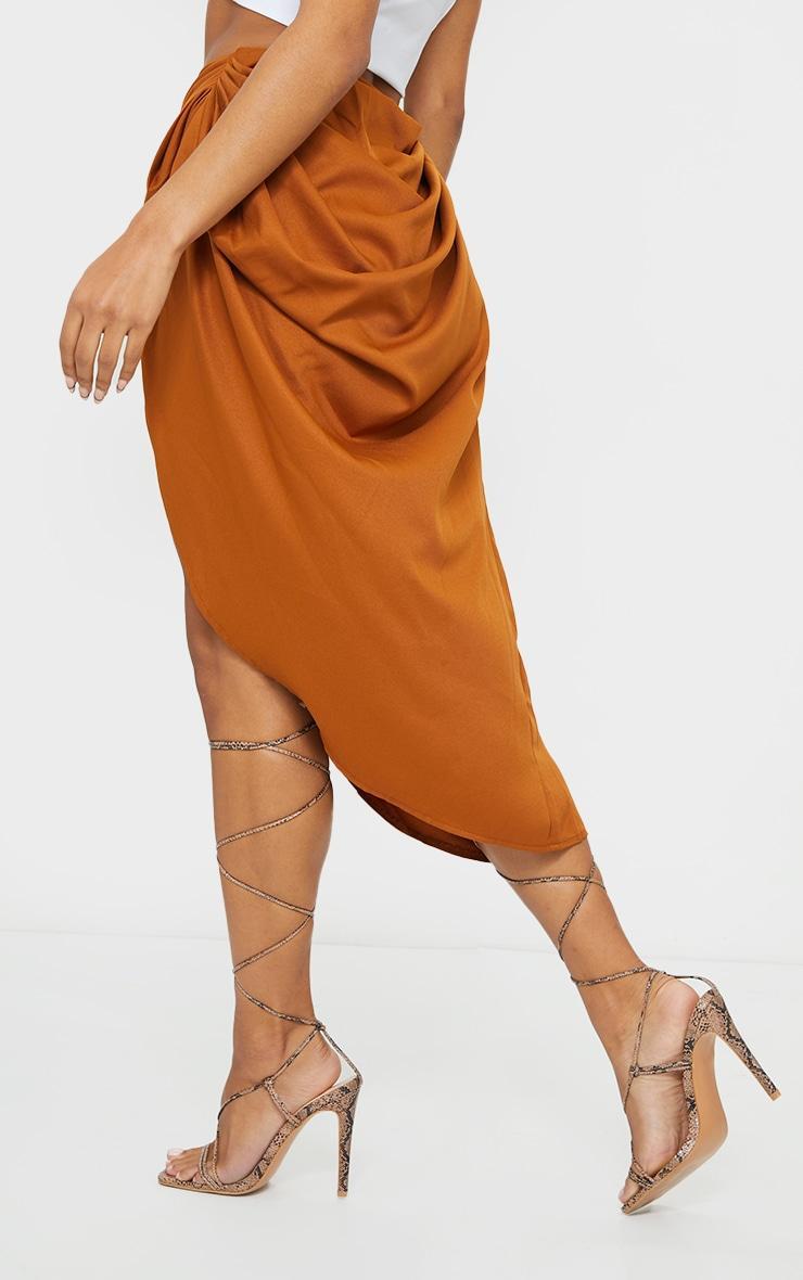 Brown Ruched Side Midi Skirt Product Image