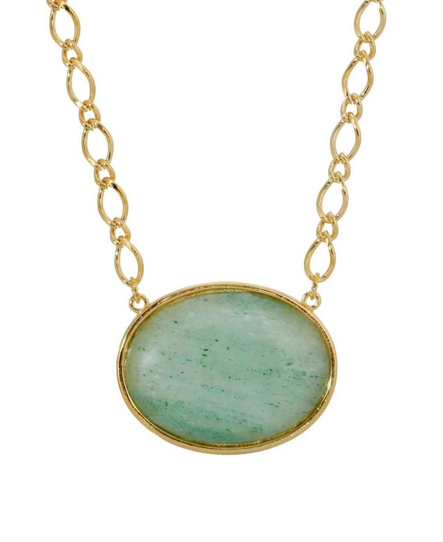 1928 Gold Tone Oval Stone Pendant Necklace, Womens Green Product Image