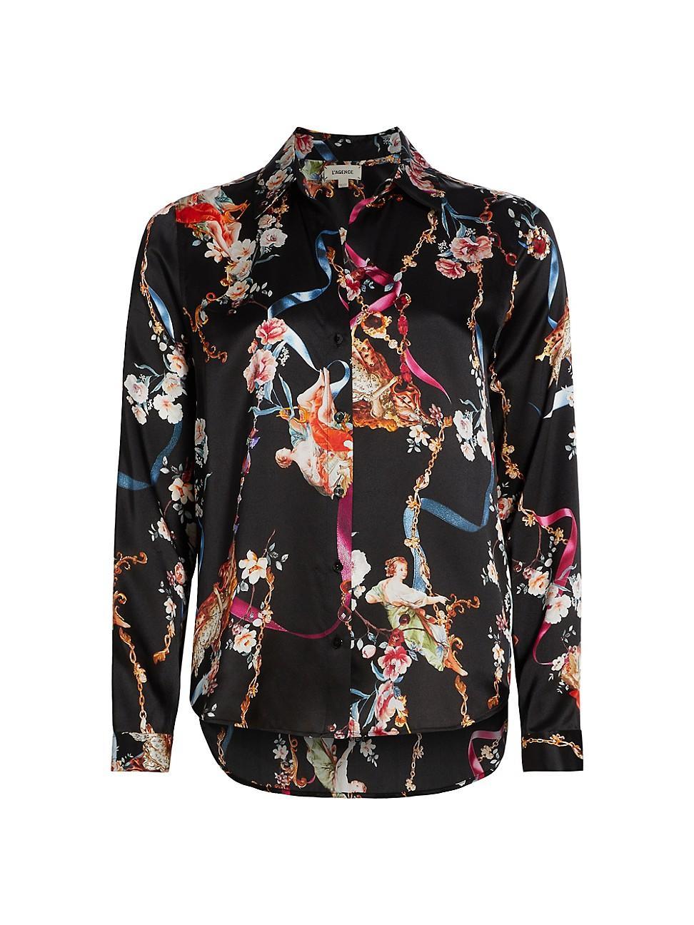 Womens Tyler Printed Silk Long-Sleeve Blouse Product Image