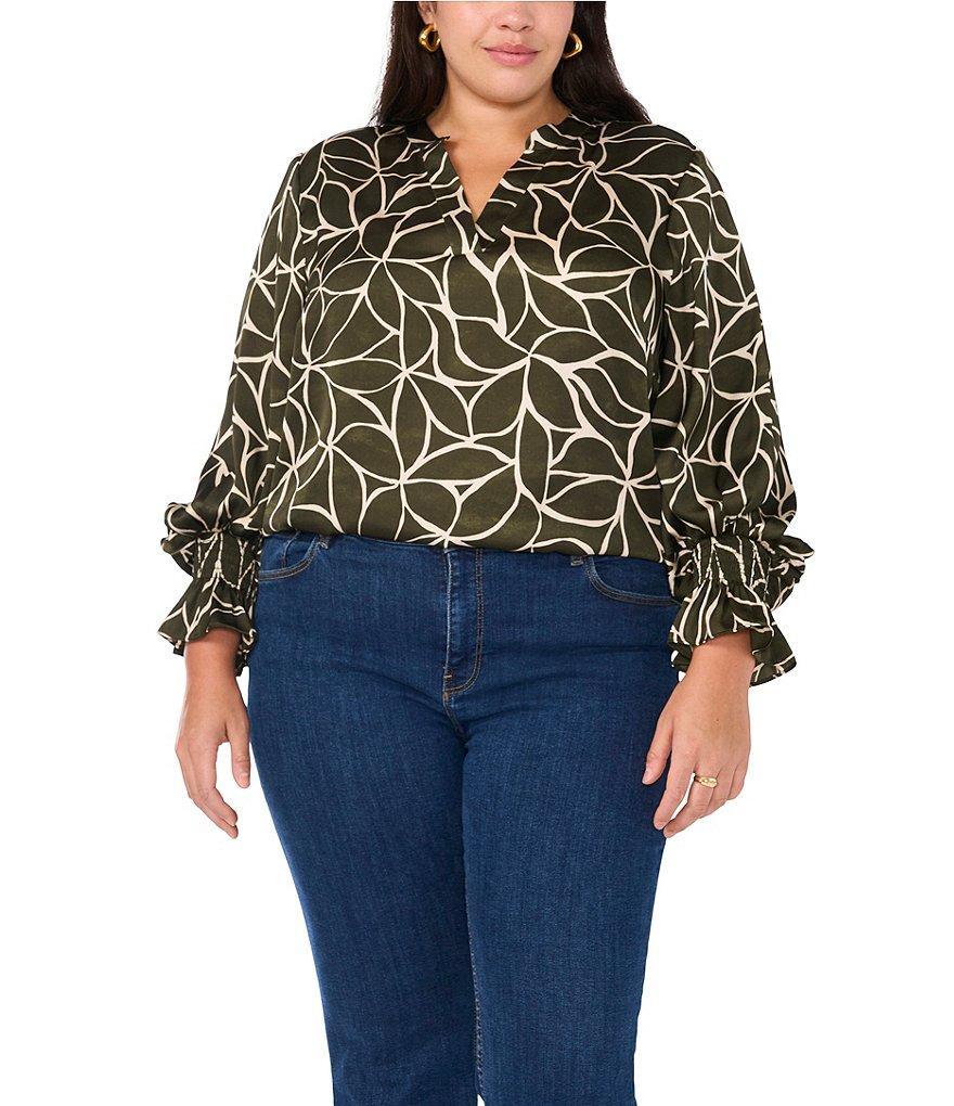 Vince Camuto Plus Size Woven V-Neck Long Sleeve Blouse Product Image