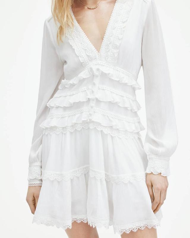 AllSaints Zora V-Neck Ruffled Mini Dress Product Image