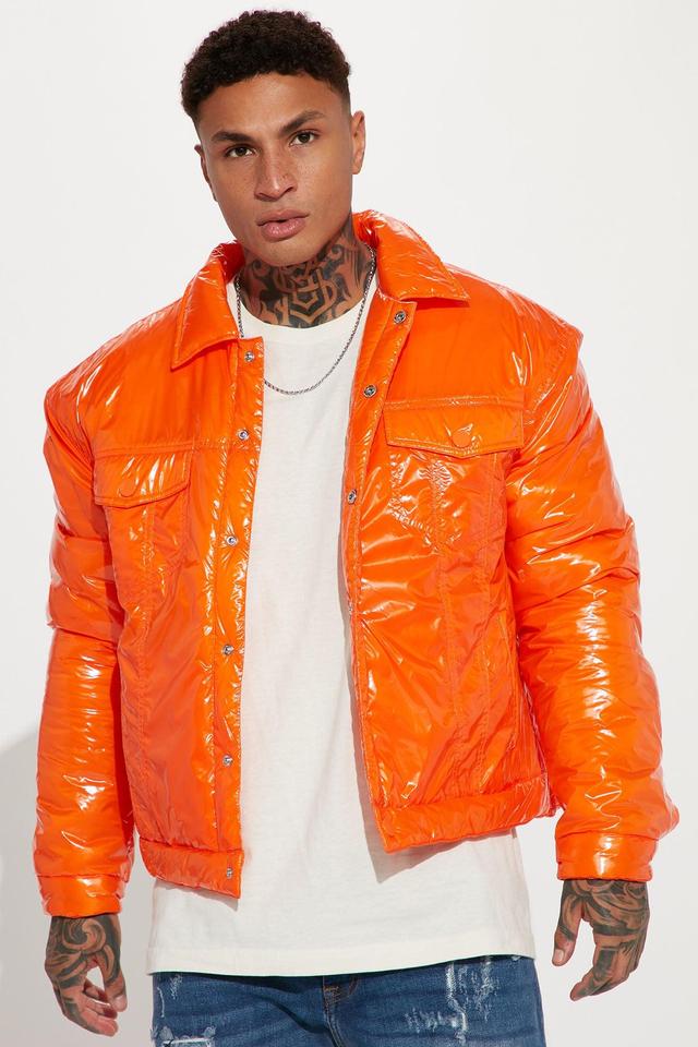 Posted Shiny Nylon Trucker Jacket - Orange Product Image