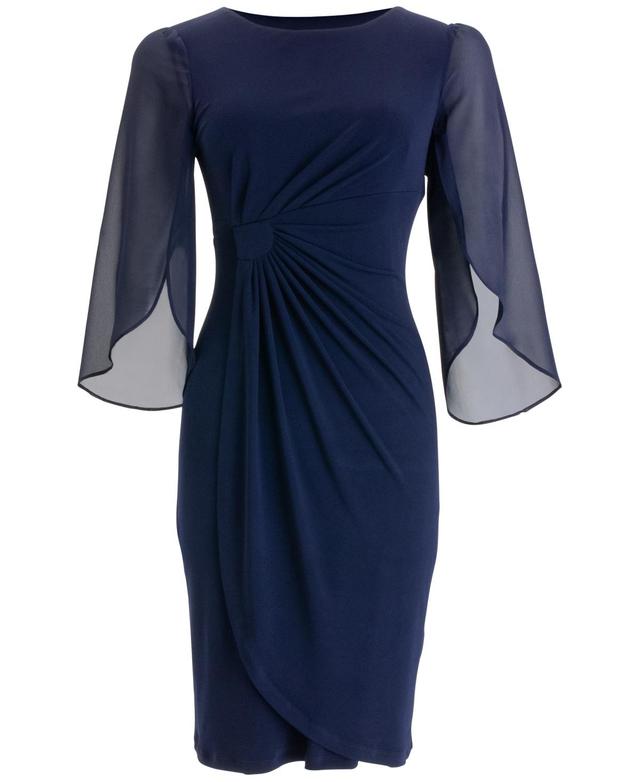 Connected Womens Cape-Sleeve Side-Ruched Sheath Dress Product Image