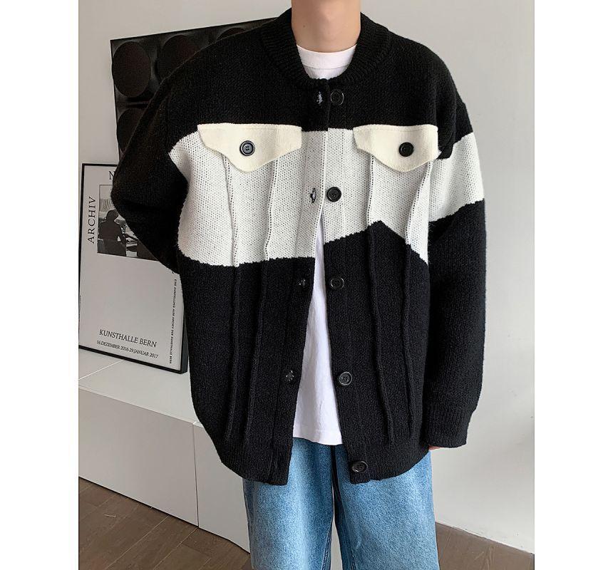 Crew Neck Two Tone Cardigan Product Image