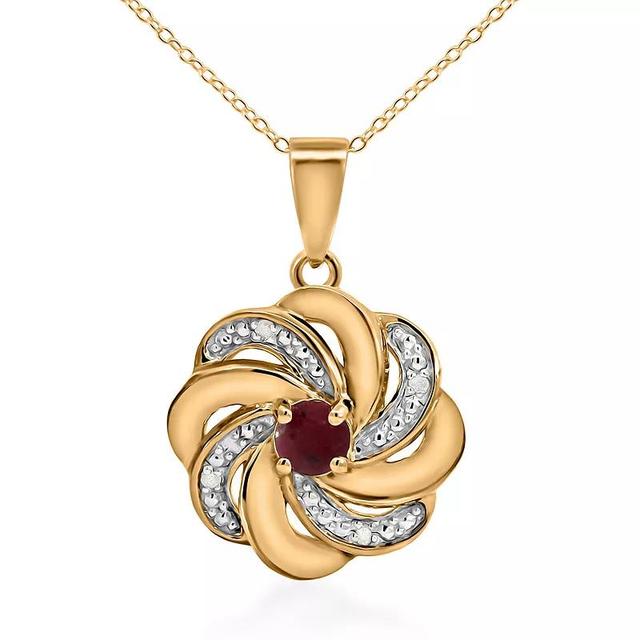 14k Gold over Sterling Silver Stone & Diamond Accent Swirl Pendant Necklace, Womens Red Product Image