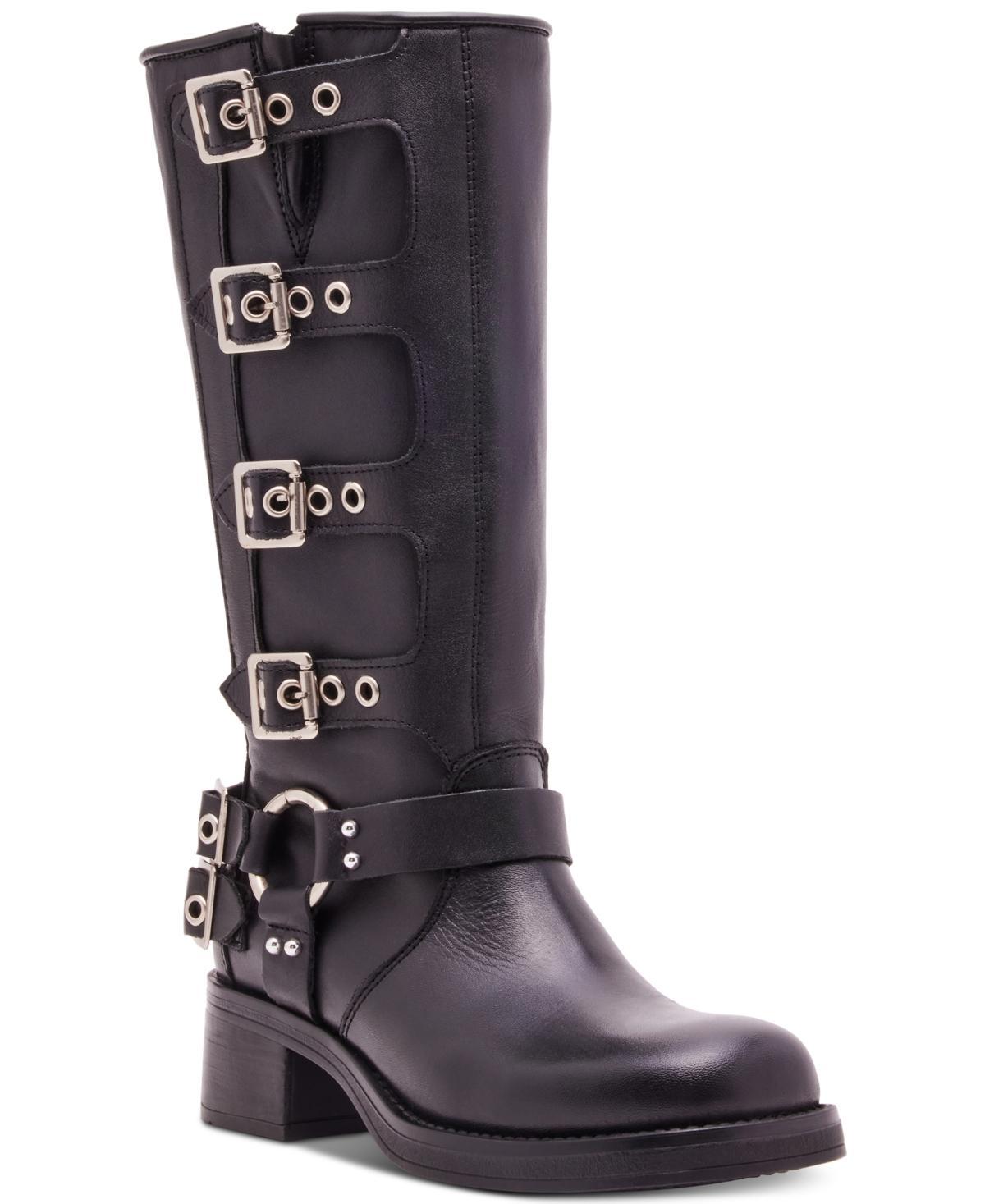 Steve Madden Womens Rocky Knee-High Buckled Moto Boots Product Image