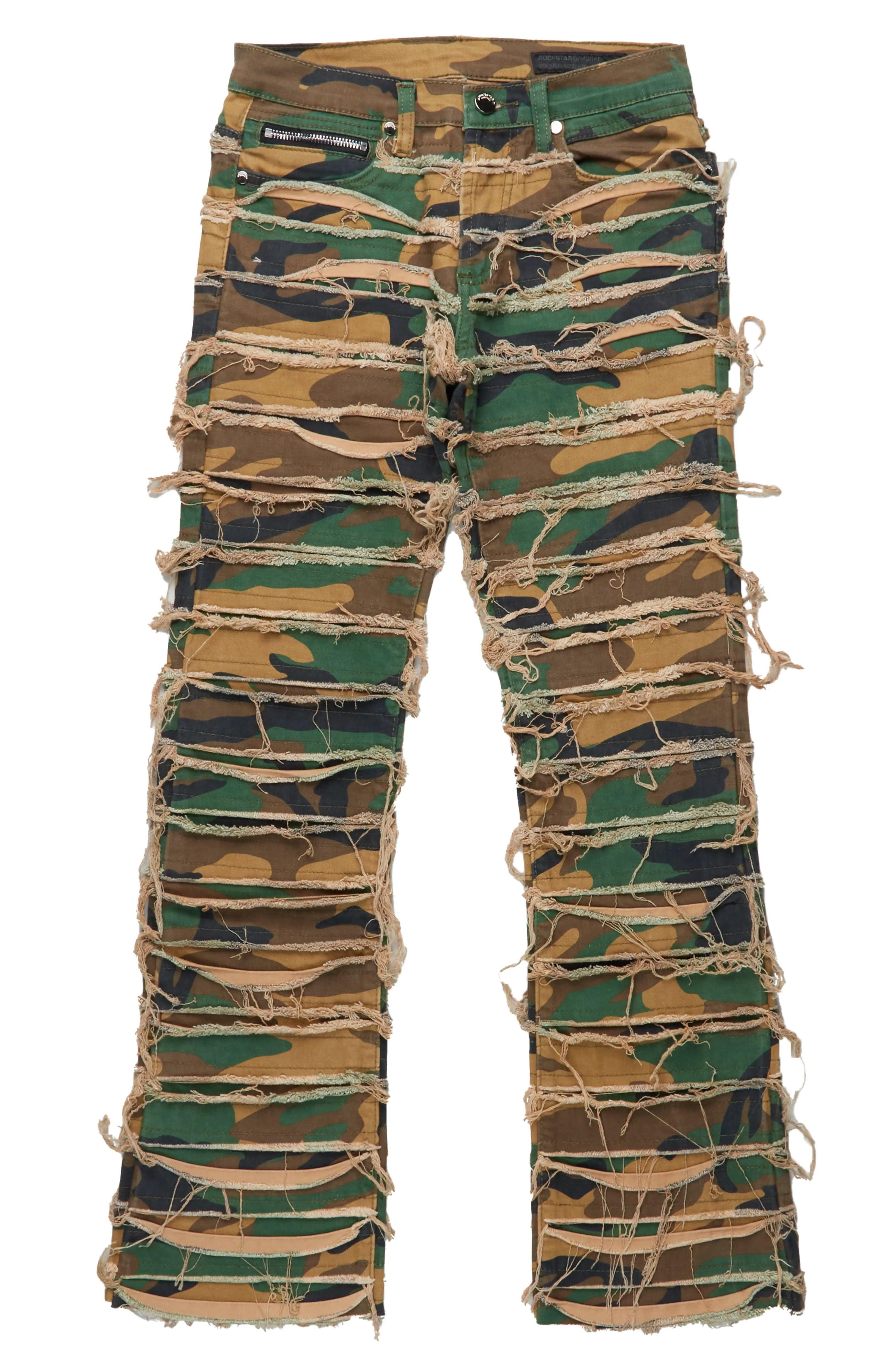 Cassius Faded Camo Stacked Flare Jean Male Product Image