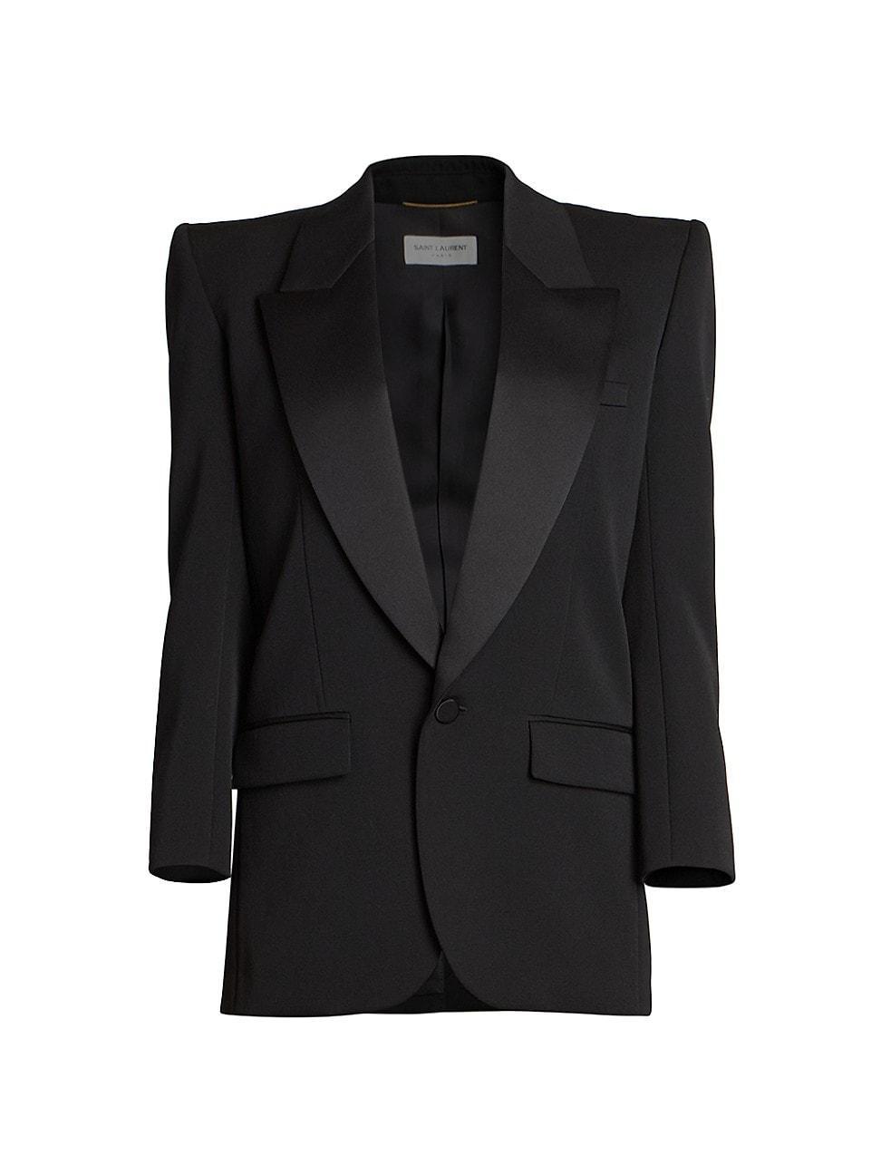 Womens Single-breasted Tuxedo Jacket In Grain De Poudre Product Image