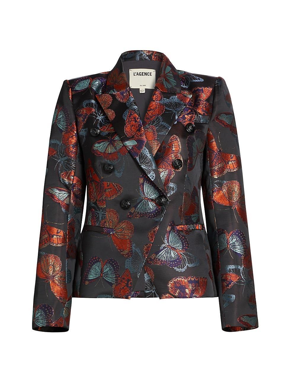 Womens Marie Butterfly Metallic Double-Breasted Blazer Product Image