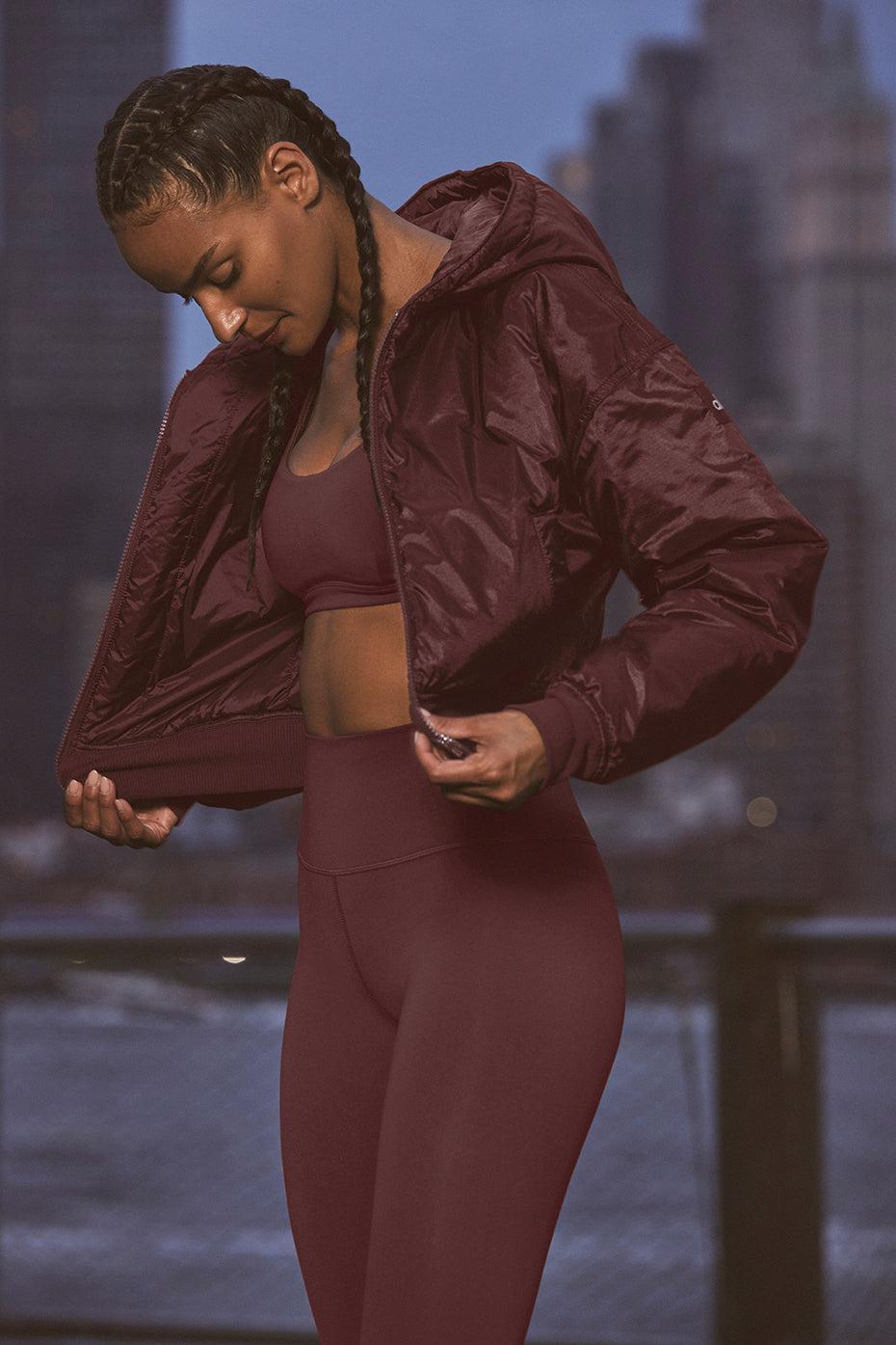 Ripstop Cropped Cosmo Zip Up Hoodie - Cherry Cola Female Product Image