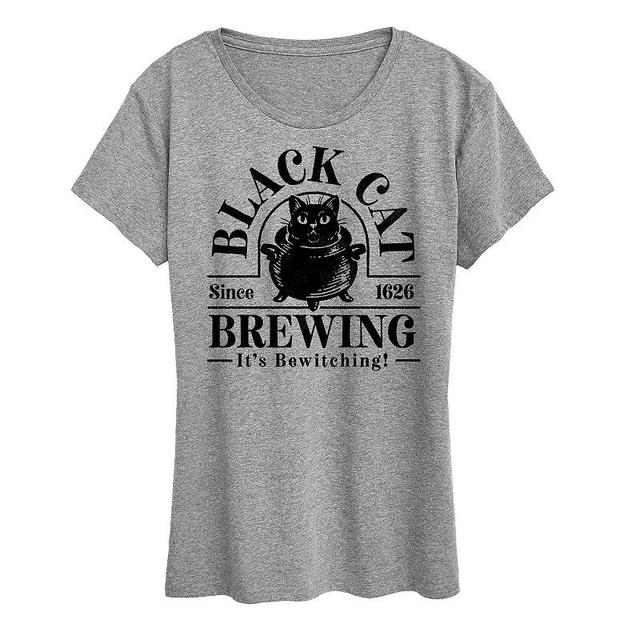 Plus Size Black Cat Brewing Graphic Tee, Womens Grey Gray Product Image