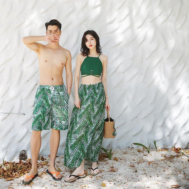 Couple Matching Leaf Print Swim Shorts / Leaf Print Bikini / Cover-Up Skirt / Set Product Image