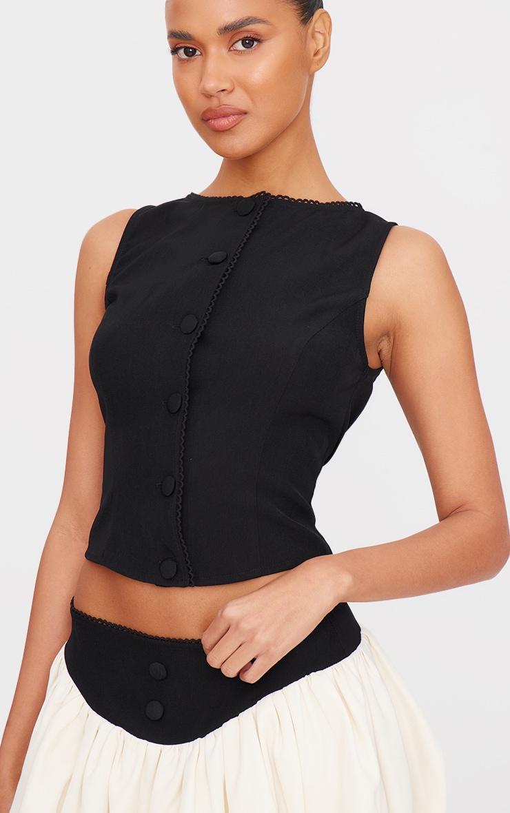 Black Woven Tailored Trim Detail Vest Product Image