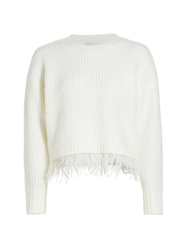 Womens Feather-Trim Rib-Knit Sweater Product Image