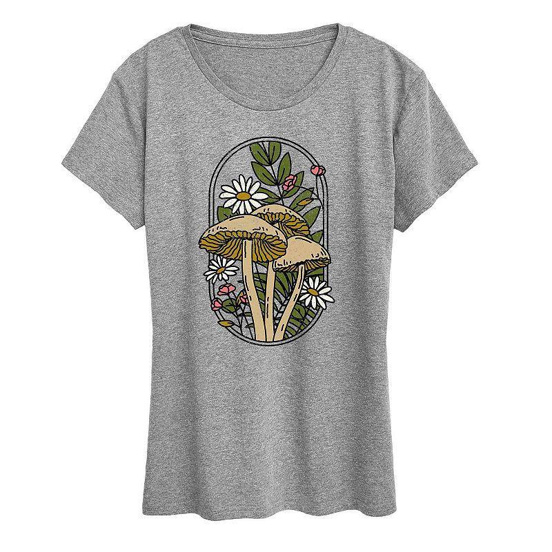 Plus Mushrooms And Flowers Graphic Tee, Womens Grey Gray Product Image