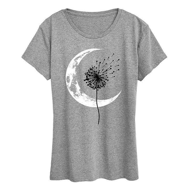 Womens Dandelion Crescent Moon Graphic Tee, Girls Grey Grey Product Image