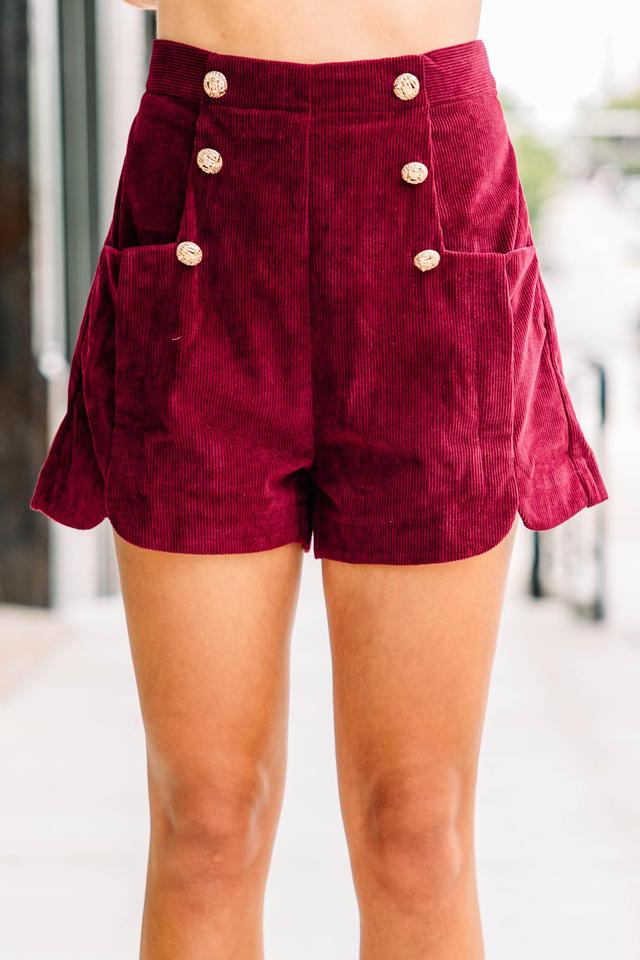 Let Me Know Wine Red Corduroy Shorts Female Product Image