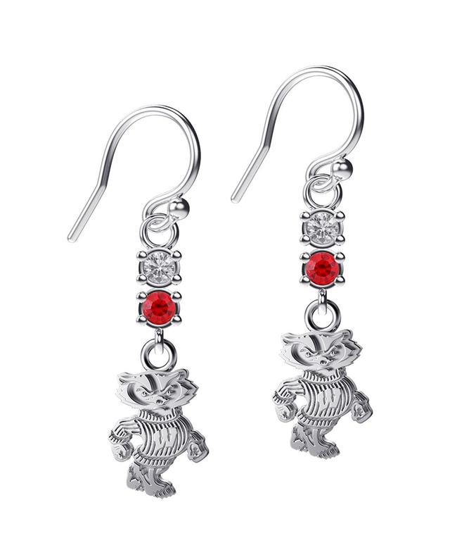 Womens Dayna Designs Wisconsin Badgers Silver-Tone Dangle Crystal Earrings Product Image