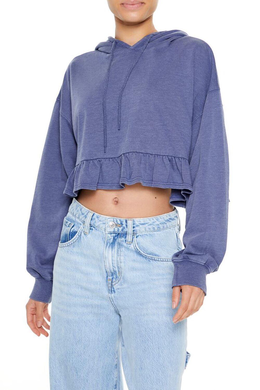 Cropped Ruffle-Hem Hoodie | Forever 21 Product Image