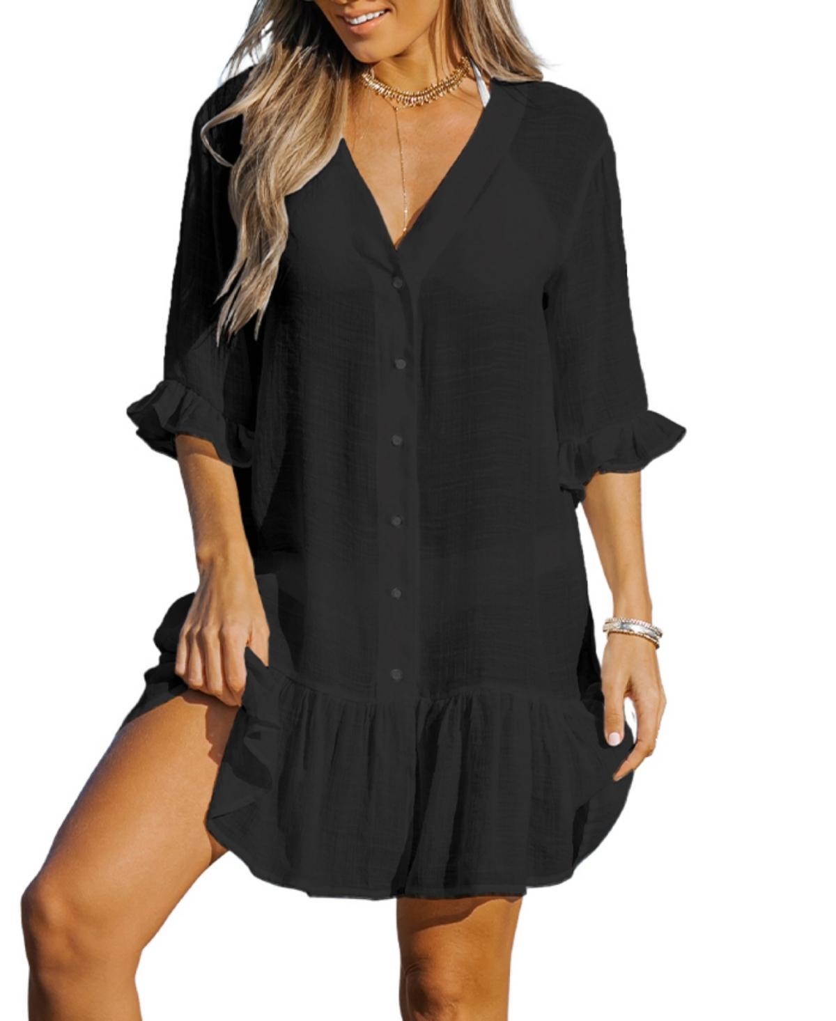 Womens CUPSHE Semi-Sheer Ruffled Cover-Up Dress Product Image