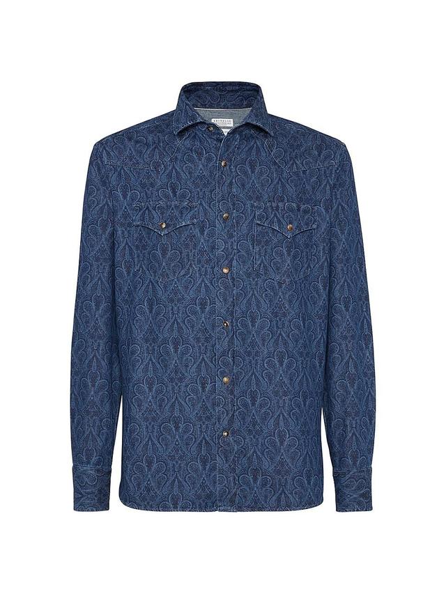 Mens Paisley Denim Easy Fit Western Shirt Product Image