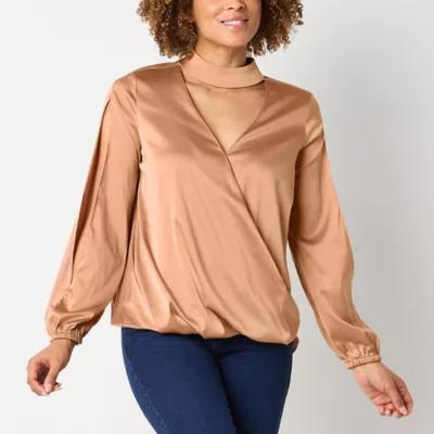 Bold Elements Womens V Neck Long Sleeve Satin Blouse Product Image