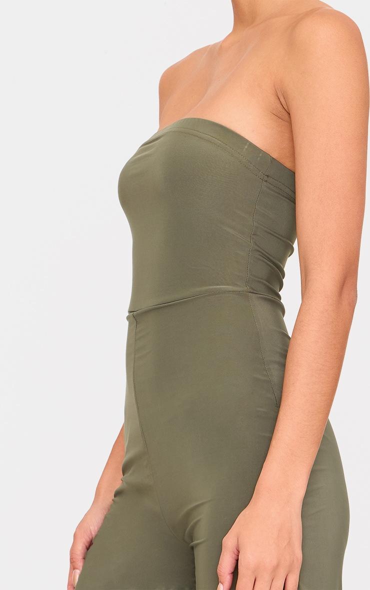 Dark Olive Double Layer Slinky Bandeau Straight Leg Jumpsuit Product Image