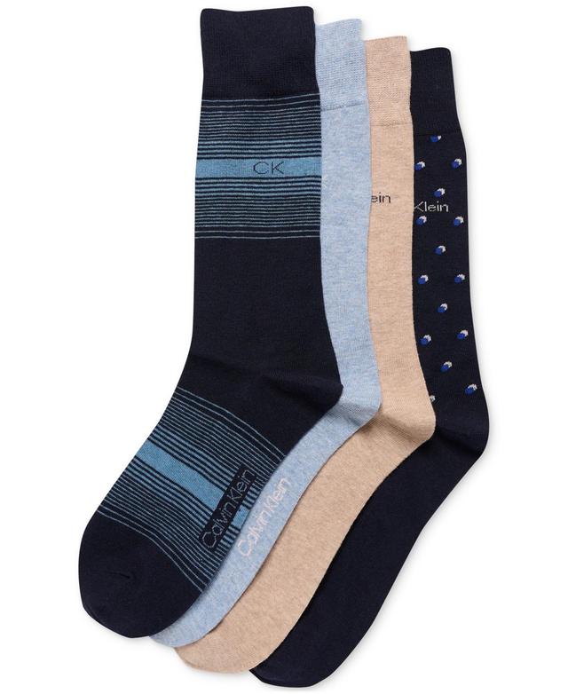 Calvin Klein Mens Crew Length Dress Socks, Assorted Patterns, Pack of 4 Product Image