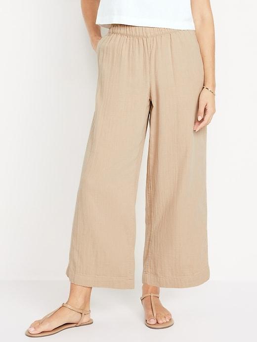 High-Waisted Crinkle Gauze Ankle Pants Product Image