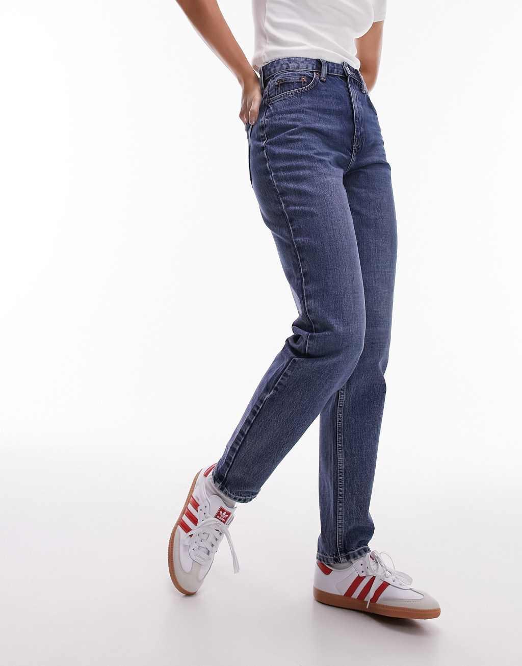 Topshop Tall Original high rise Mom jeans in mid blue Product Image