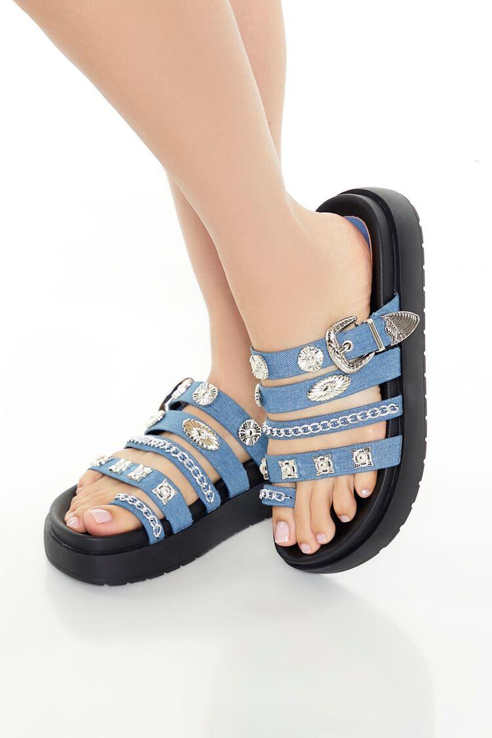 Strappy Buckled Denim Slides | Forever 21 Product Image