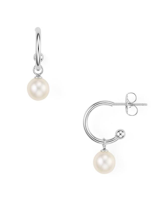 Saks Fifth Avenue Made in Italy Saks Fifth Avenue Women's Sterling Silver & Freshwater Pearl Hoop Earrings  - female - Size: one-size Product Image