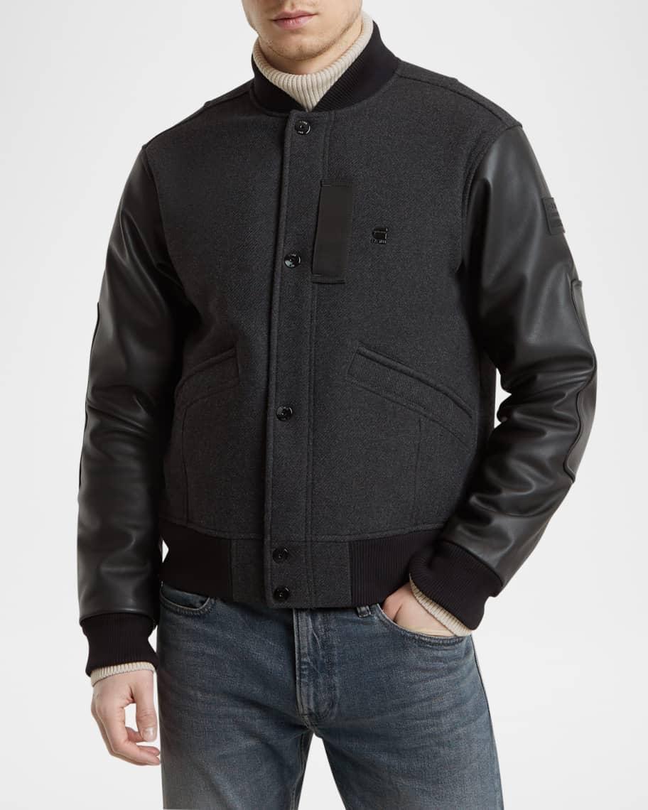 Men's Tonal Wool and Leather Varsity Jacket Product Image