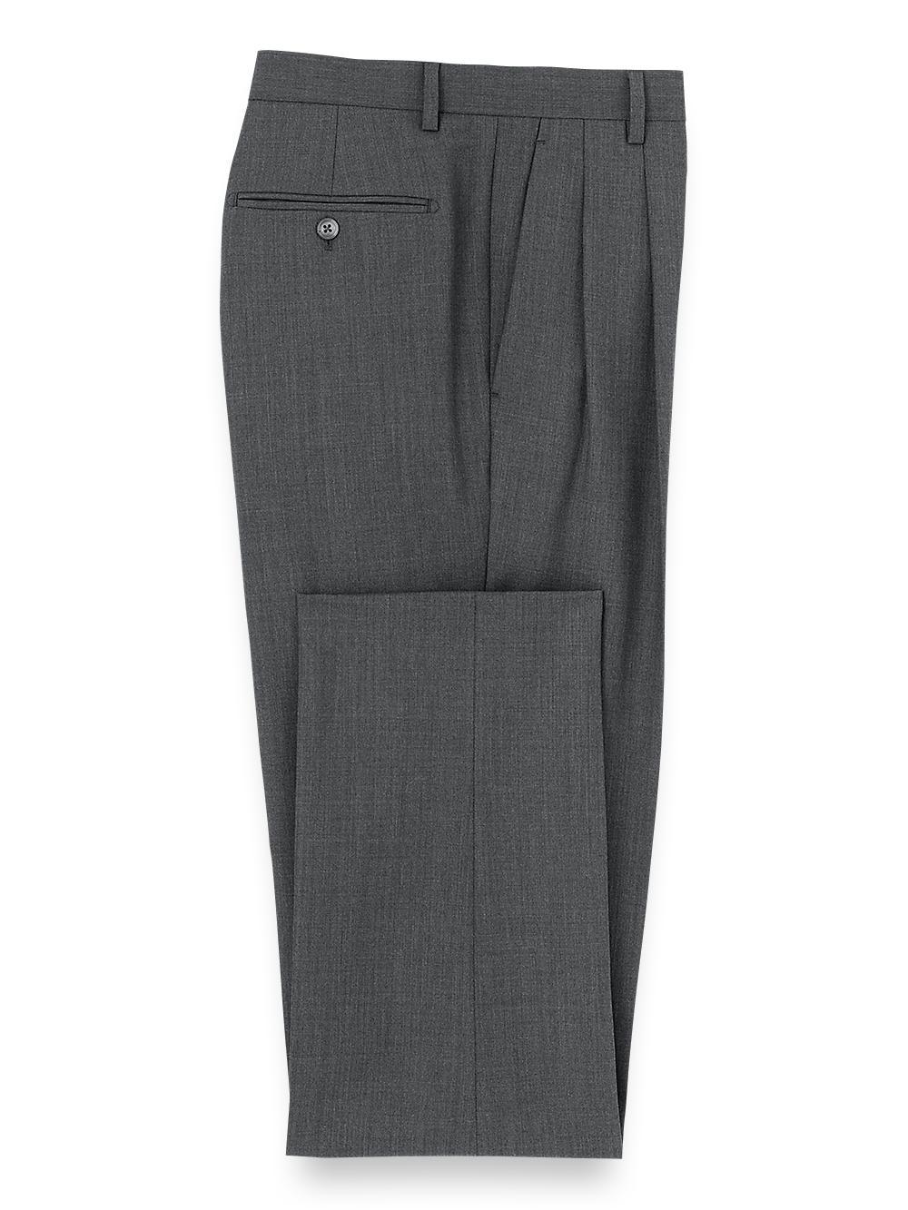 Wool Stretch Bengaline Pleated Suit Pants Product Image