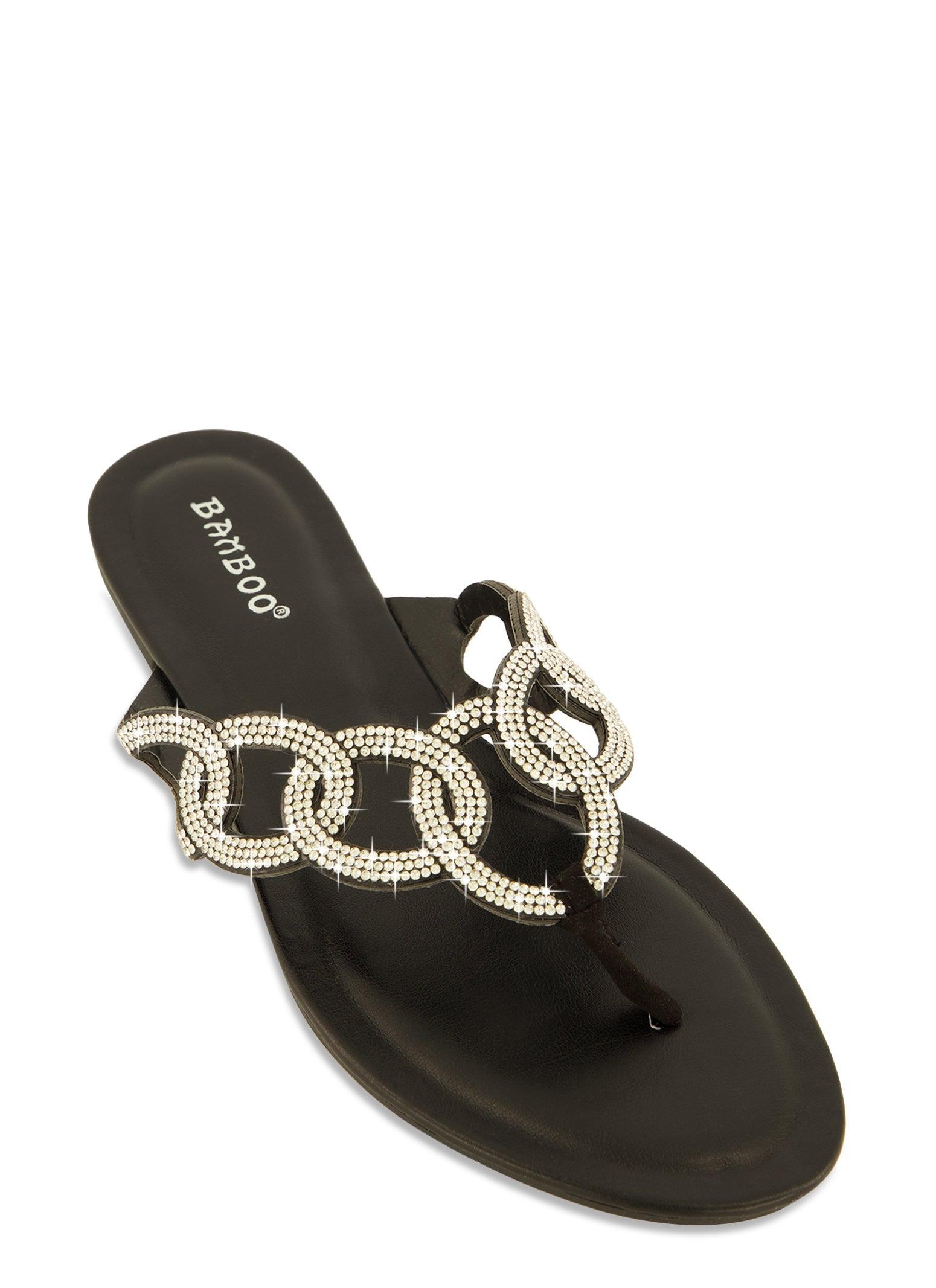 Womens Rhinestone Loop Thong Slide Sandals product image