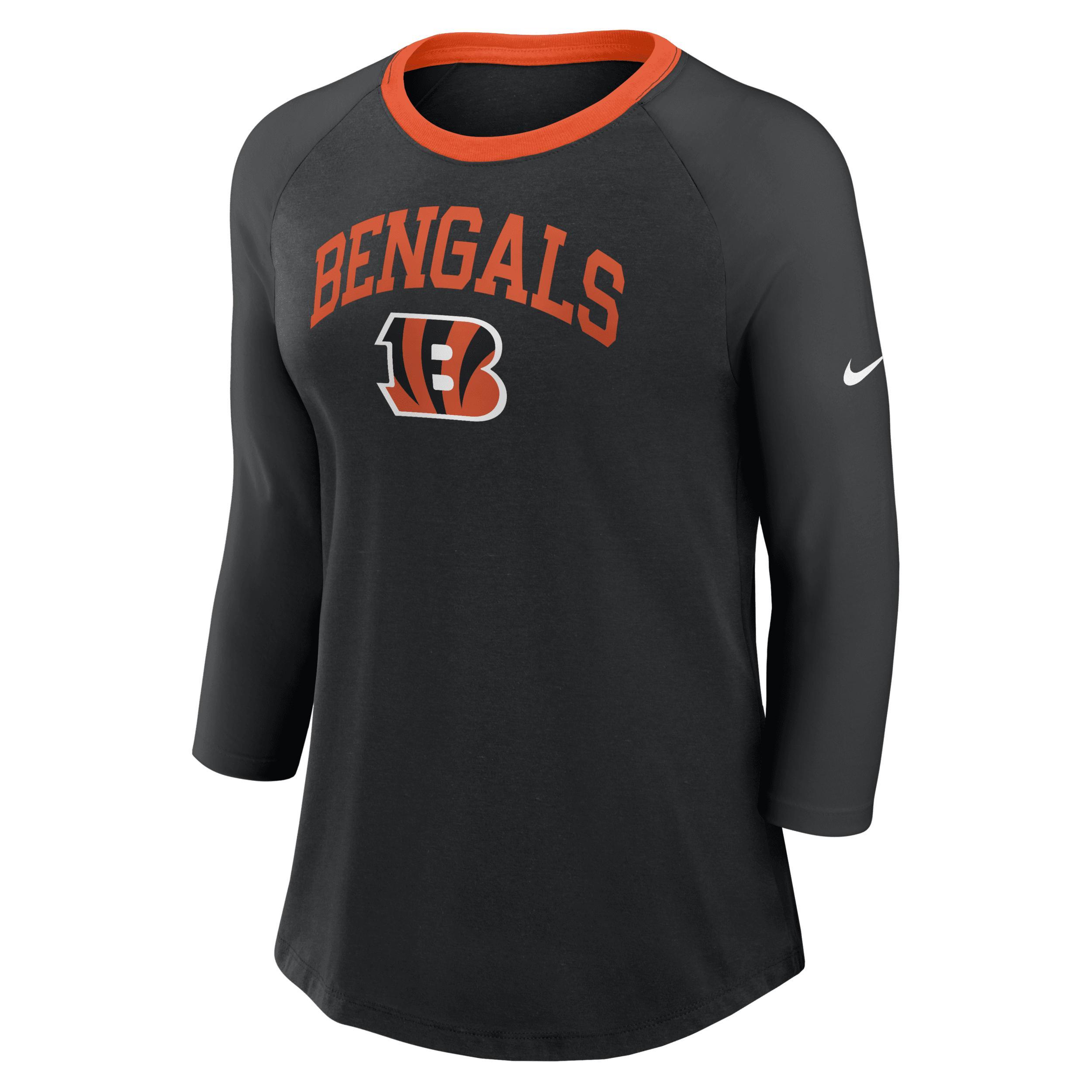 Womens Nike Cincinnati Bengals Raglan 3/4 Sleeve T-Shirt Product Image