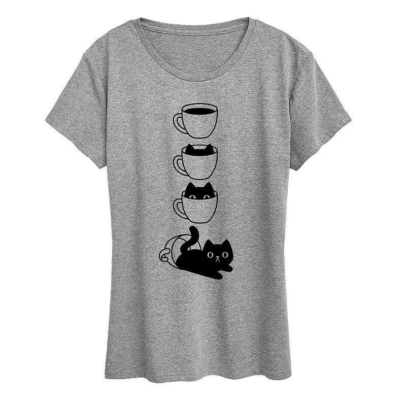 Womens Cat Coffee Cup Graphic Tee Green Product Image