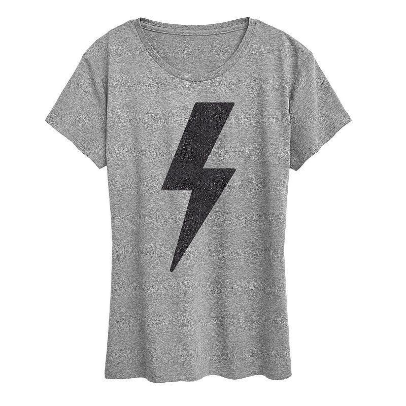 Womens Lightning Bolt Sparkle Graphic Tee Grey Gray Product Image