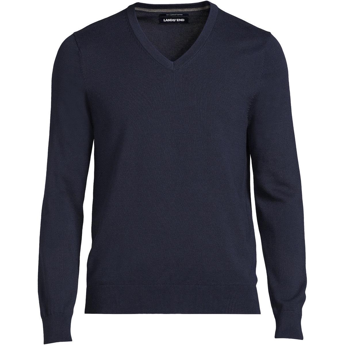 Lands End Mens Classic Fit Fine Gauge Supima Cotton V-neck Sweater Product Image