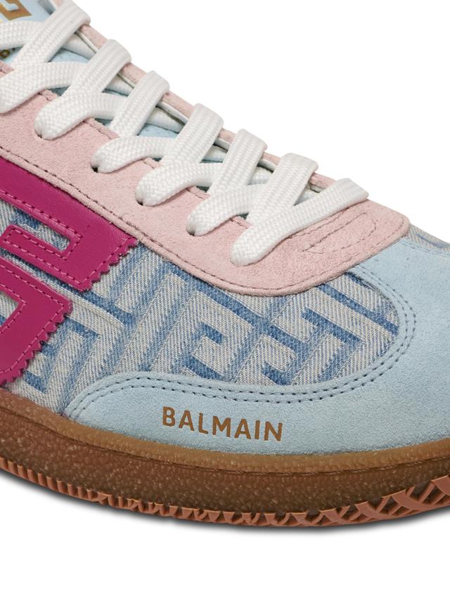 Balmain Swan leather and denim monogram sneakers Product Image