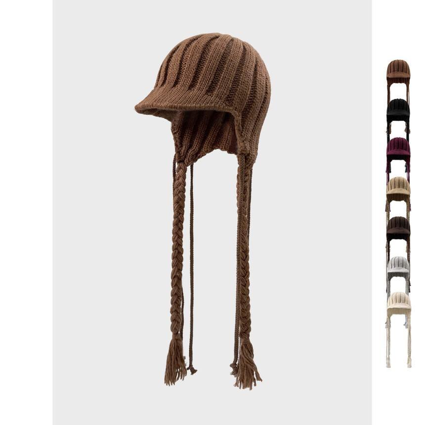 Plain Tassel Trim Knit Trapper Hat Product Image