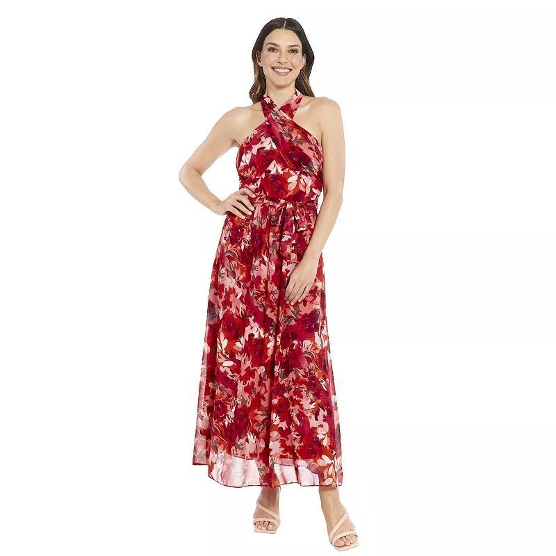 Womens London Times Floral Wrap Halter Maxi Dress Product Image