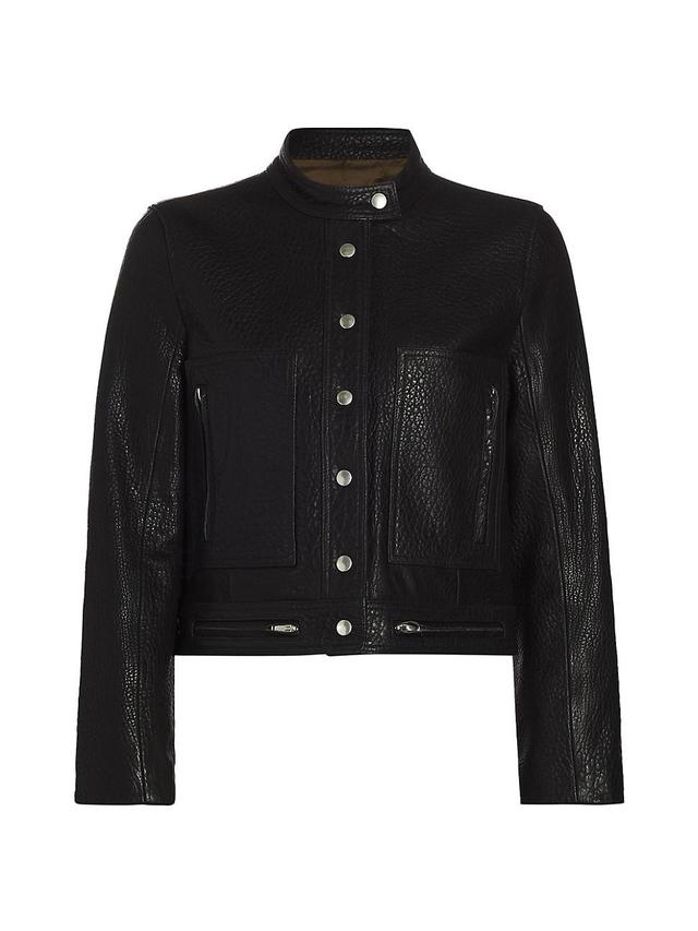 Womens Croc-Embossed Leather Crop Jacket Product Image