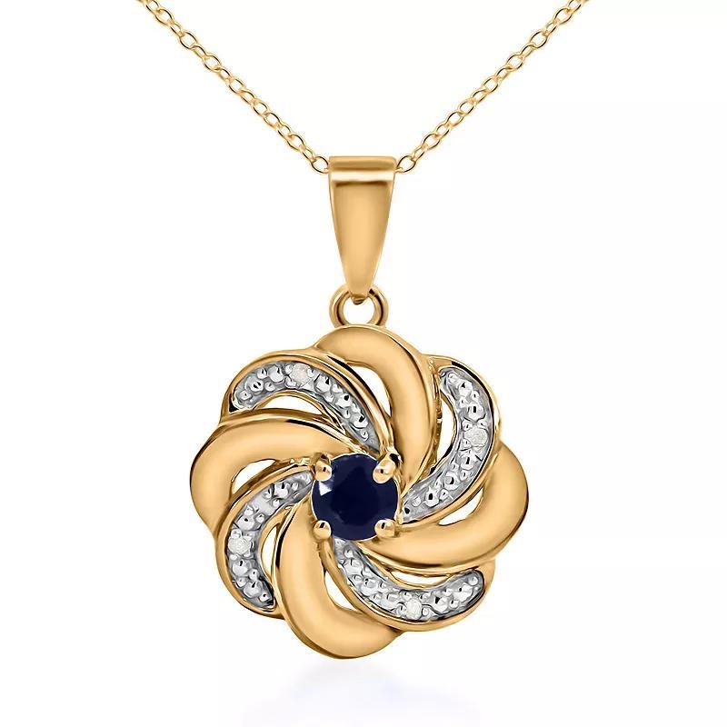 14k Gold over Sterling Silver Stone & Diamond Accent Swirl Pendant Necklace, Womens Blue Product Image