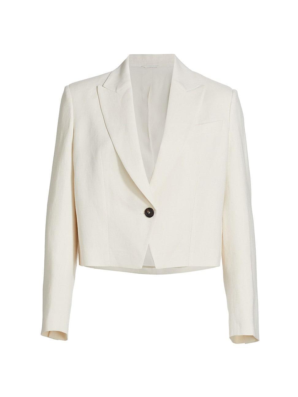 Womens Linen-Blend Cropped Single-Button Blazer Product Image