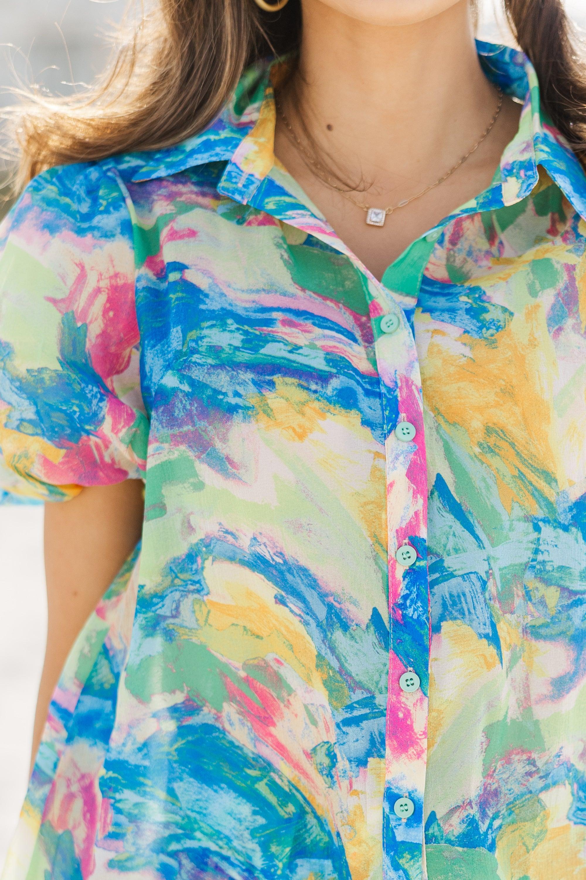 View From The Coast Green Abstract Blouse Female Product Image