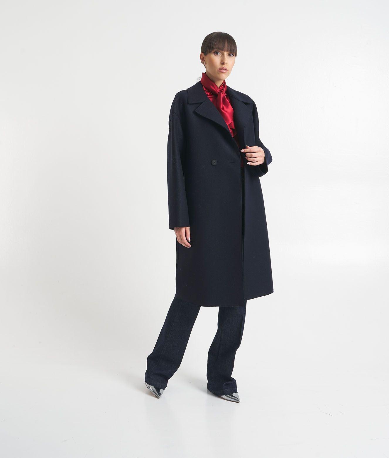 Drop-shoulder coat in pressed wool Product Image