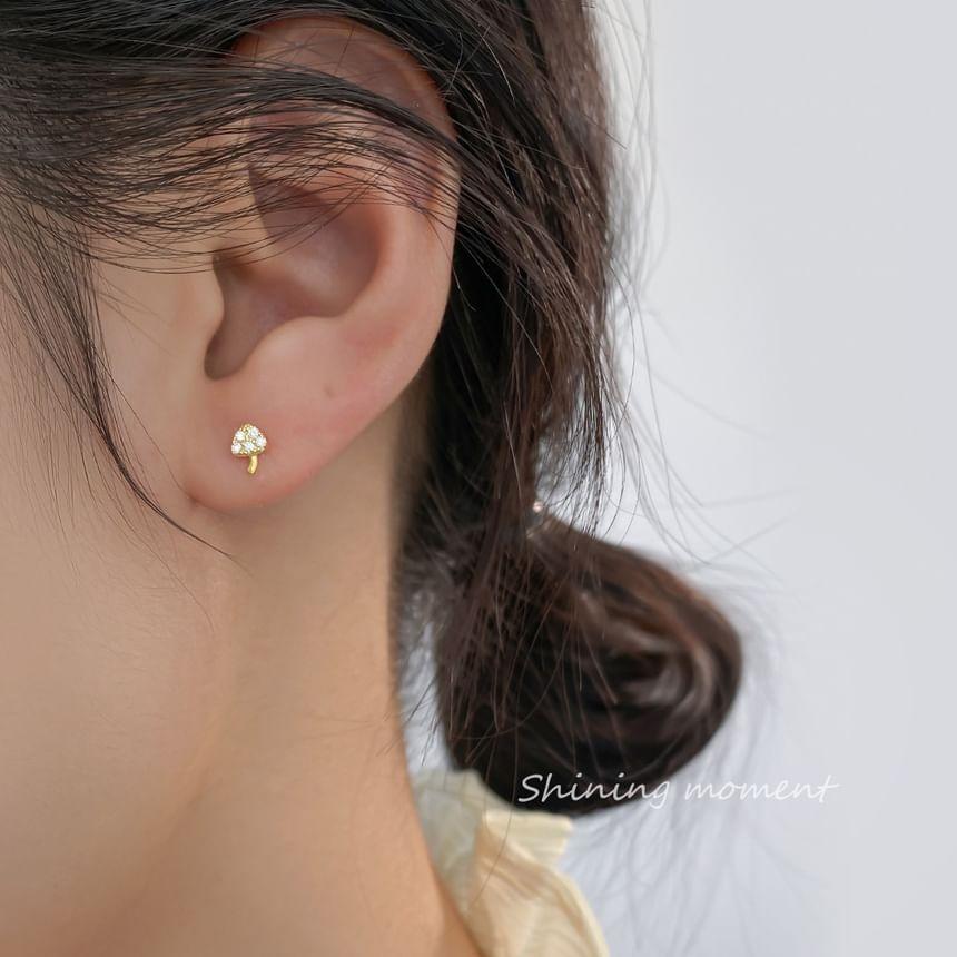 925 Sterling Silver Rhinestone Mushroom Stud Earring Product Image