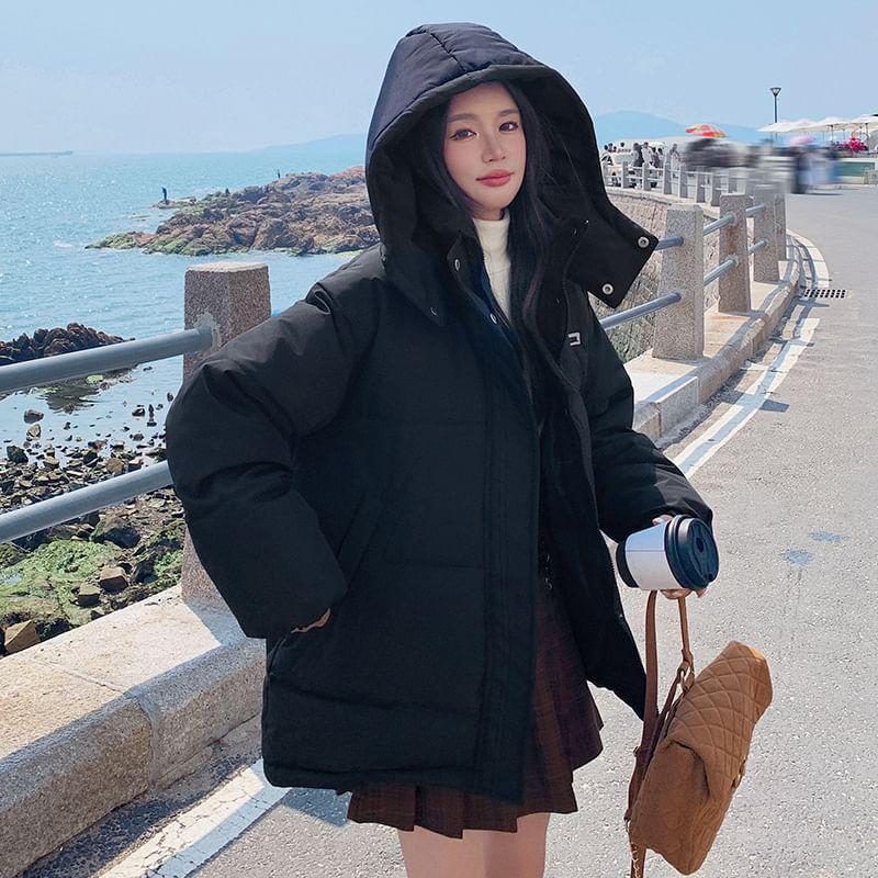 Two Tone Hooded Zip Puffer Jacket Product Image